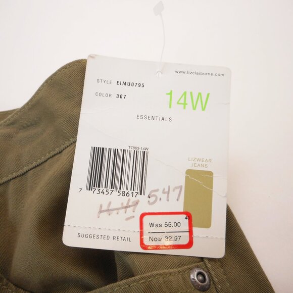 NWT Liz Claiborne Womens Size 14W Cropped Pants Olive Green High Rise Vintage - Picture 9 of 11